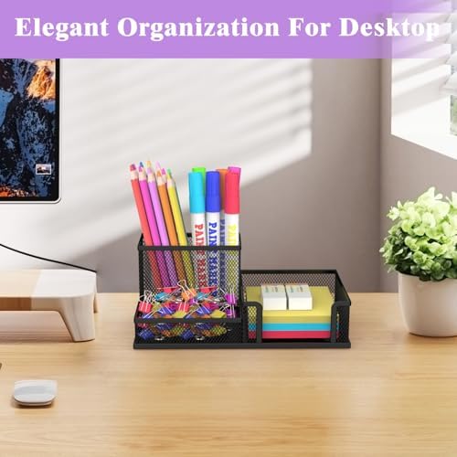 Pen Holder Desk Organizer, Office Supplies Pencil Holder with 3 Compartments, Desk Accessories and Workspace Organizers for Home School Classroom, Black - Image 7