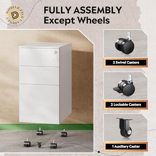 DEVAISE 3 Drawer Slim File Cabinet with Lock, Fully Assembled - Image 3