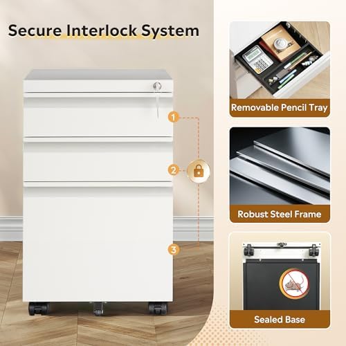 DEVAISE 3 Drawer Mobile File Cabinet, Fully Assembled Except Casters - Image 6
