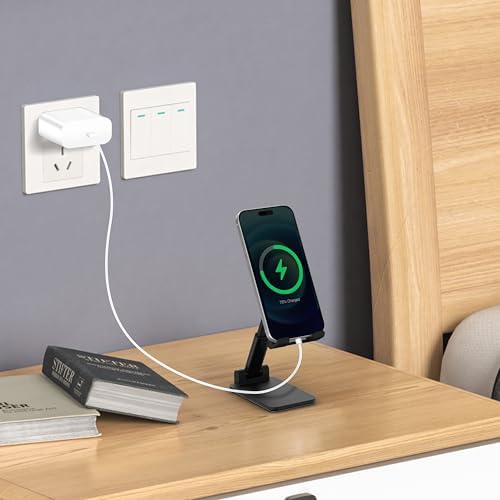 Cell Phone Stand, Adjustable Angle and Height Cell Phone Holder for Desk, Foldable and Portable, Anti-Slip Silicone Pad, Compatible with All Mobile Phones and 4-8 Inch Devices, Black - Image 4