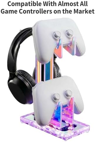 NiHome Controller Holder & Headphone Stand, LED Acrylic 2-Tier Gaming Desk - Image 5
