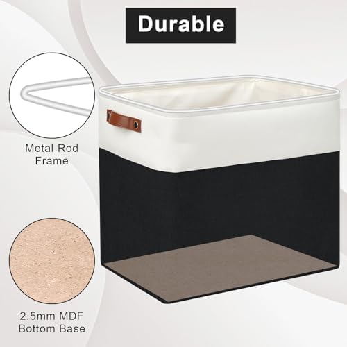 Large Fabric Storage Baskets | 50L Storage Bins, Decorative Linen Closet Baskets with Handles for Organizing, Shelf, Toys, Clothes, Home, Office, Nursery, 17x12x15Inches (Black&White) - Image 4