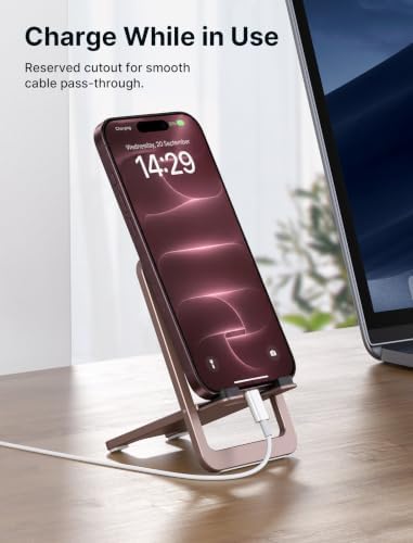 JSAUX Fold-Flat Cell Phone Stand, Adjustable Desk Holder-Pink - Image 3