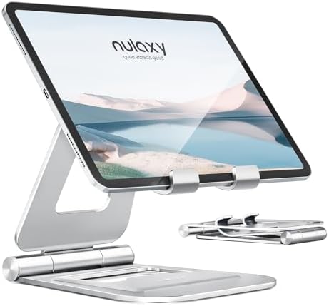 Nulaxy Dual Adjustable Foldable iPad Stand, Full Aluminum, Silver by Nulaxy