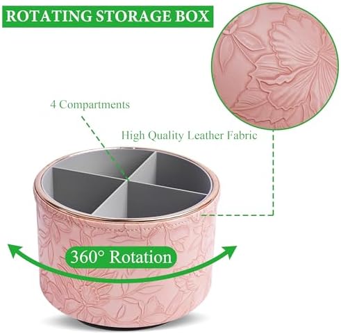 Remote Control Holder, 360°Spinning PU Leather Desk TV Remote Caddy,Desk Storage Box Room Accessories for Controller, Media,Mail,Calculator, Mobile Phone,Pencil(1B-Golden Pink) - Image 3