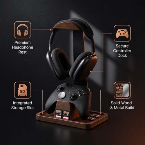 Walnut Gaming Headphone and Controller Stand with 800 x 300 mm Mouse Pad - Image 5
