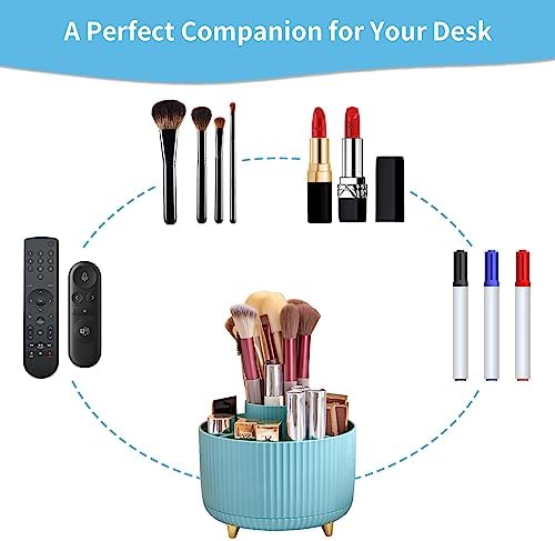 Marbrasse Desk Organizer, 360-Degree Rotating Pen Holder, Desk Organizers and Accessories with 5 Compartments Pencil Holder, Art Supply Storage Box Caddy for Office, Home（Light Blue） - Image 6