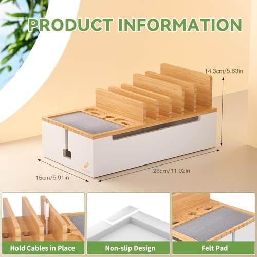 Cable Management Box, Wire Organizer for Cords-Natural+White - Image 7