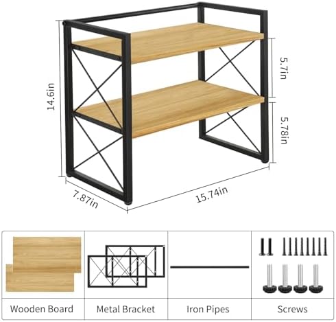 Desktop Shelf Organizer, 2 Tier Office Shelves, Wood Desk Organizer Storage Rack and Freestanding Display Shelf for Office, Dormitory, Home (Black Wood) - Image 3