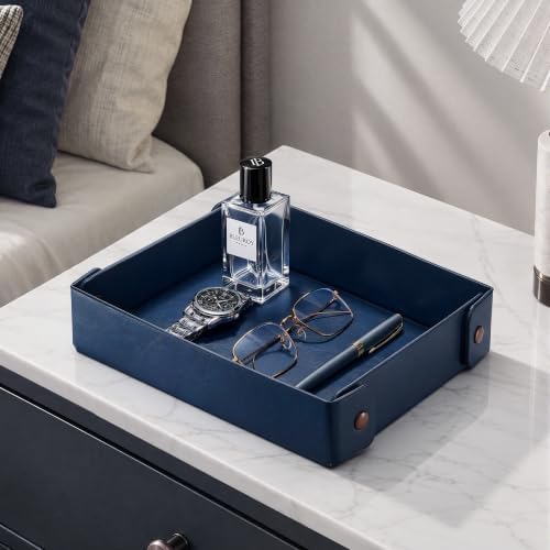 Valet Tray Organizer, Faux Leather Key Storage Tray, Catch All | Navy Blue - Image 5