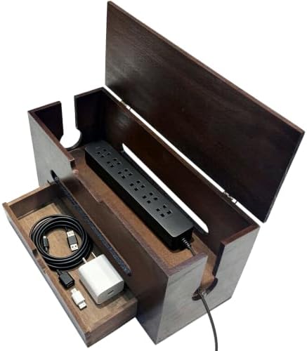 Cable Management Box with Storage Drawer, Wooden Cord Organizer Box by Unknown