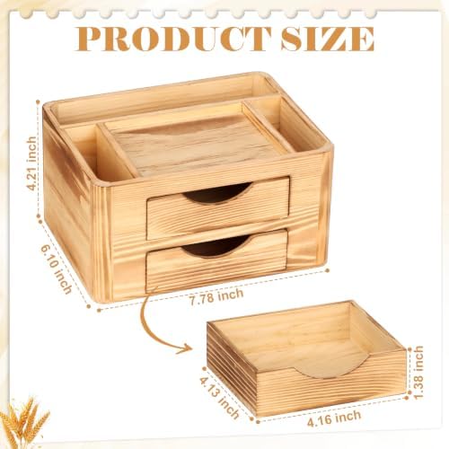 Multifunctional Desk Organizer with 2 Removable Drawers Pine Wood - Image 2