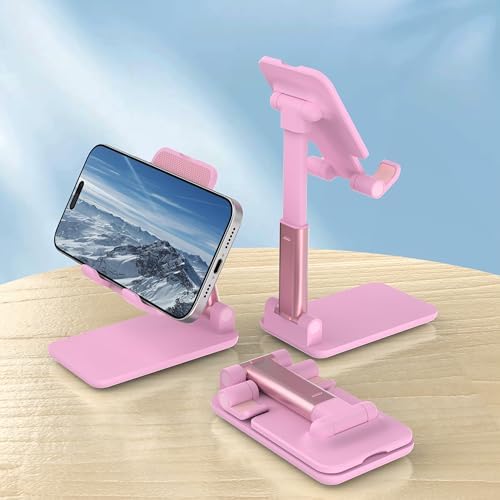 Cell Phone Stand, Adjustable Angle and Height Cell Phone Holder for Desk, Foldable and Portable, Anti-Slip Silicone Pad, Compatible with All Mobile Phones and 4-8 Inch Devices, Pink - Image 5