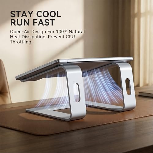 SOUNDANCE Laptop Stand, Aluminum Ergonomic Desk Riser, 10-15.6", Silver - Image 3