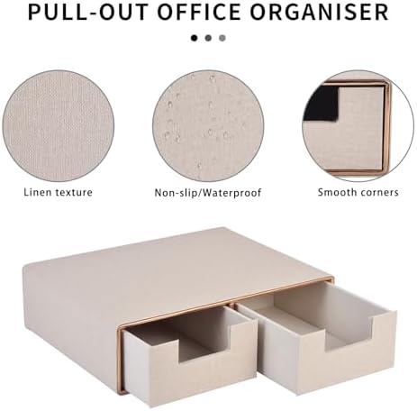 Linen Leather Desk Organizer with Drawers－Mini Desktop Drawer Organizer Stackable－Multifunctional Tabletop Organization Storage Box for Office Supplies Home Vanity Toiletries (Beige, 2-drawers) - Image 6