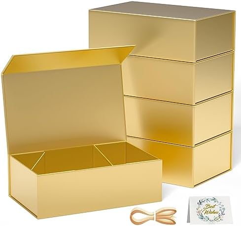5 Pack Gold Gift Box, 12x6x4'' Gift Boxes with Lids for Presents by RYDDOY