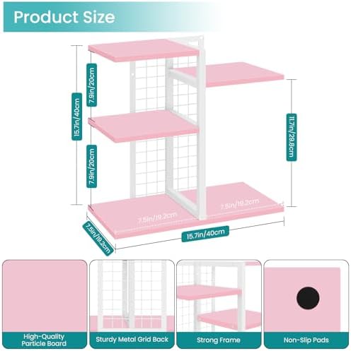 Desktop Bookshelf, Tiered Desk Organizer Shelf, Wooden Tabletop Bookshelf Small Desk Book Shelf, Dresser Top Organization Storage Rack and Desk Decorations for Women Office, Pink - Image 3