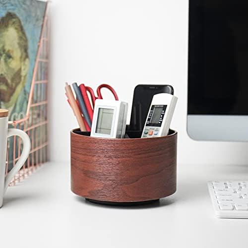 Round Leather Art Supply Organizer,Remote Control Holder,360 Degree Spinning,Multi-Functional Pencil Holder,4 Compartments Desktop Stationary Organizer(1-Light Brown2) - Image 6