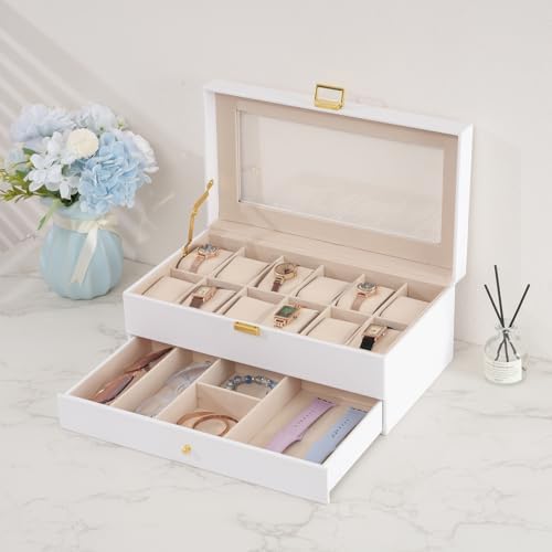 ProCase Watch Box, 12 Slot Watch Case for Men with Drawer, White - Image 5