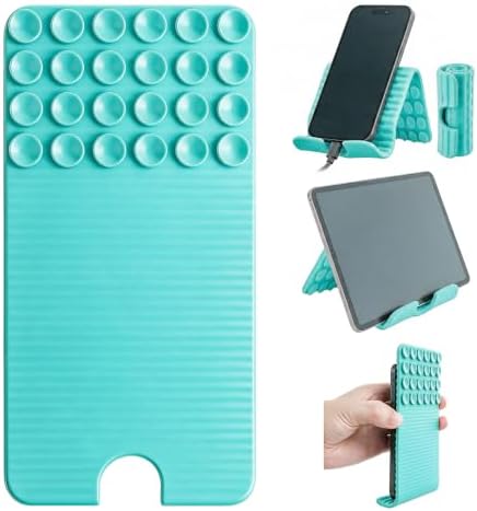 Flexible Silicone Aluminum Phone Holder Tablet Stand with Charging Port Design, Foldable Airplane Laptop/Phone Stand for Home Office Travel (Tiffany - with Suction) by ZURCAS