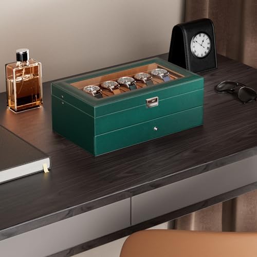 ProCase Watch Box, 12 Slot Watch Case for Men with Drawer, MidnightGreen - Image 2