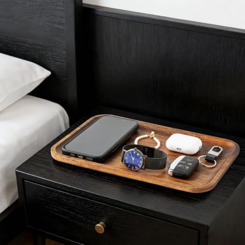 10 Pack Serving Acacia Wood Valet Tray for Men Women, Catch All Acacia Mens Key Dump Bedside Nightstand Organizer EDC Decorative Wooden Tray for Phone Watch Wallet Keys Jewelry - Image 5