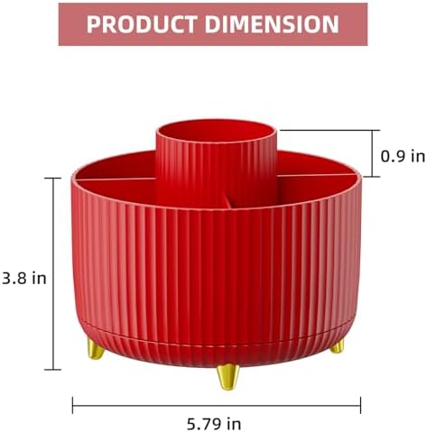 Marbrasse Desk Organizer, 360-Degree Rotating Pen Holder for Desk, Desk Organizers and Accessories with 5 Compartments Pencil Organizer, Art Supply Storage Box Caddy for Office, Home (Red) - Image 5
