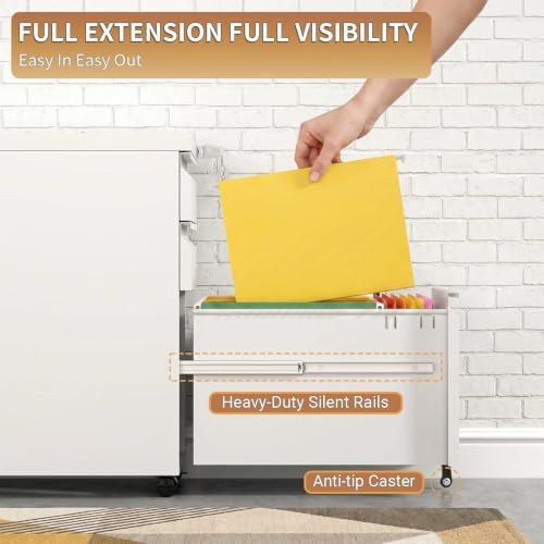 White 3 Drawer Metal File Cabinet with Lock and Casters - Image 5