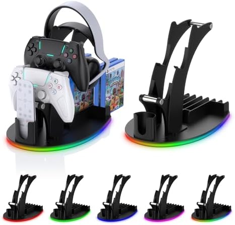 RGB Gaming Controller Holder for Steam Controller 2/ Ps5 / Xbox/Switch, Headphone Stand with 5 RGB Lights Modes, Gaming Organizers and Storage with USB Charging and Type-C (Black) - Image 5