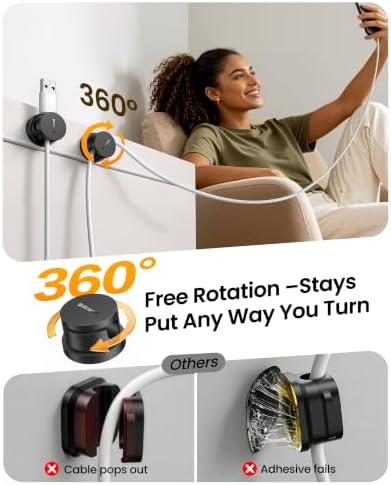 Silkland 6 Pack Snap-Lock Cable Clips, Rotatable Cord Holder for Nightstand - Image 2