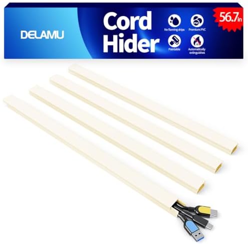 Delamu 56.7in Cord Hider, Cord Covers for 2-3 Wire on Wall, Paintable Cable Hider Wire Covers for Cords, Self-Adhesive Cable Cover Management, Easy Set-up Wires Hiders for TV, W0.95 H0.55in, Beige - Image 2