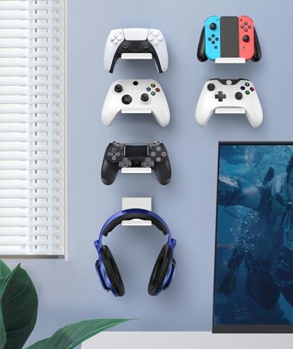 4 Pack Foldable Controller Wall Mount Holder for Xbox PS5 PS4 PS3 Switch Pro Strong Adhesive/Screw Upgraded Controller Stand Hanger with Anti-slip Pad Universal Gaming Remote, Headphone Accessories - Image 6