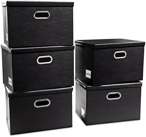 Leather Foldable Storage Bins with Lids,Closet Storage Boxes 40L by Prandom