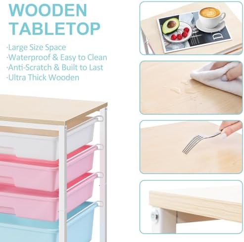 Utility Cart with 5 Drawers with Wooden Top, Rainbow - Image 4