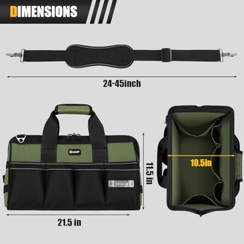 20" Tool Bag Extra Large, HeavyDuty Spacious Tool Box Organizer, Green - Image 2