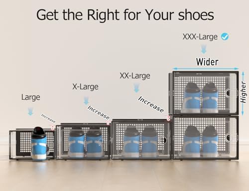 Kuject XXX-Large Shoe Storage Boxes 12 Pack, Clear Stackable Shoe Organizer - Image 3