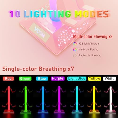 VCOM RGB Gaming Headphones Stand with 2 USB Ports, Pink Headset Stand with 10 Light Modes and Non-Slip Rubber, Suitable for PC Desk Accessories Gamers Gift(Pink) - Image 2
