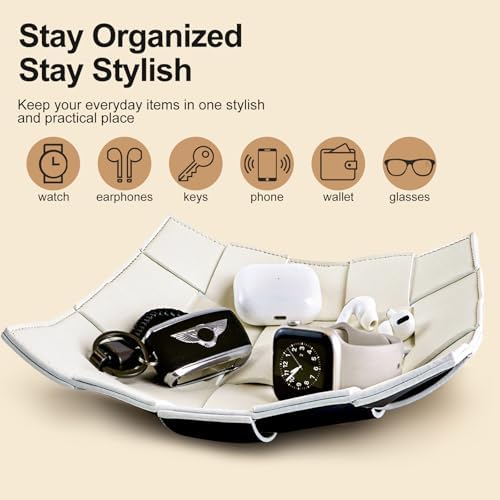Valet Tray for Men and Women PU Leather Key Holder Bowl for Entryway Table Bedside Nightstand Desk Catchall Organizer Tray for Wallet, Watch, Key, Phone Men's Gift - 9.8" L x 9.8" W x 2" H - Image 4