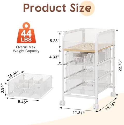 Rolling Makeup Cart Organizer with 3 Drawers, Narrow Floor Skincare Organizers, Cosmetics Display Cases Vanity Organizer for Skin Care Nail Polish Perfume Makeup Brush, White - Image 6