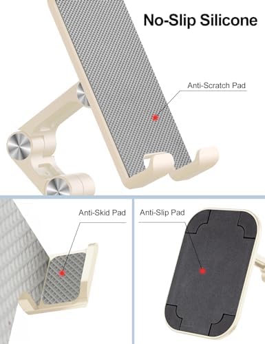 Phone Stand for Desk, Foldable Cell Phone Stand Holder, Beige - Image 3