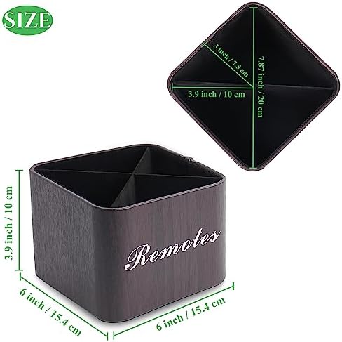 Square Leather Art Supply Organizer,Remote Control Holder with Removable Dividers,360°Rotatable Pencil Holders,4 Compartments Organizer for Office Supplies Storage Box(1-Dark Brown) - Image 3