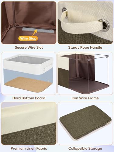 BALEINE 4 Pack Fabric Closet Storage Bins for Shelves, Linen Closet Organizers and Storage, Decorative Baskets for Organizing, Shelf, Clothes, Home, Office (Brown, 12"x8"x8") - Image 6