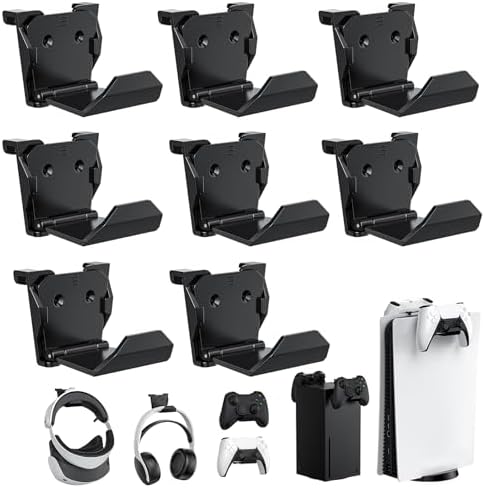 KUNSLUCK 8 Pack Controller Wall Mount for PS5, Xbox, Switch Controller,Wall Mount Stand for Controller&Headset, Adhesive/Screws Installation (Black) by KUNSLUCK