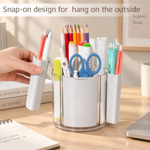 360° Rotating Pen Holder for Desk Adjustable Pencil Organizer, Gray-White - Image 4