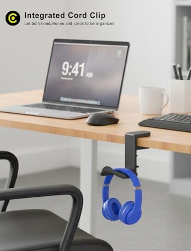 Headphone Holder Hanger Upgraded with Rotating & Adjustable Clamp for Controller & Headphones, Headset Stand Under Desk Hook Mount Built in Cable Clip - Image 3