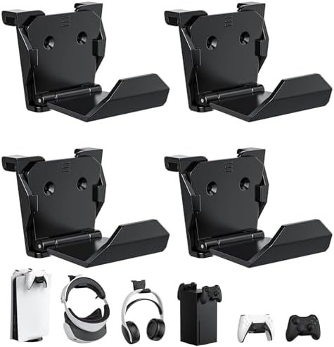 KUNSLUCK 4 Pack Controller Wall Mount for PS5, Xbox, Switch Controller,Wall Mount Stand for Controller&Headset, Adhesive/Screws Installation (Black) by KUNSLUCK