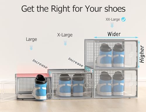 Kuject XX-Large Shoe Storage Boxes 12 Pack, Clear Stackable Shoe Organizer - Image 3