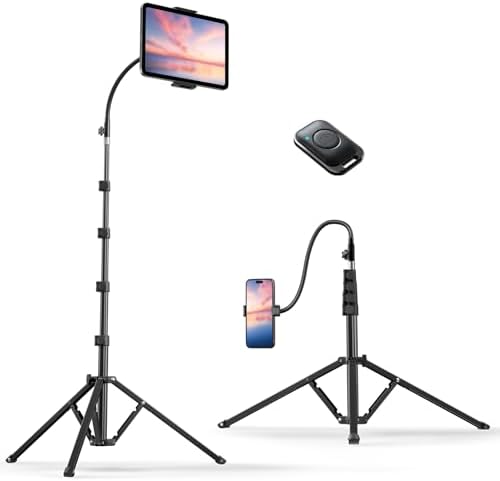 Heavy Duty Tablet Tripod Stand 82” Tall, Floor Stand with Remote and Adjustable Gooseneck for Watching/Stream/Recording, Tripod for iPad Pro 12.9”/Kindle/iPhone, and All 4.5-13” Tablet/Phone by Weilisi