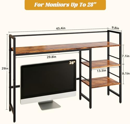 Desk Shelf, 45.4 Inch Wood Desk Organizer Shelf for Computer Monitor, Desk Hutch Storage, Desktop Shelf for Top of Desk, 3 Tier Desktop Bookshelf for Home Office Dorm, Rustic - Image 3
