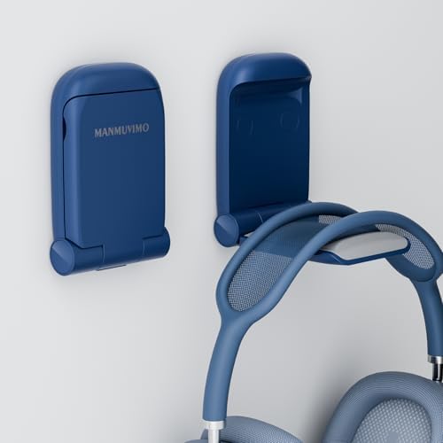 MAMUVIMO Headphone Stand, Headset Stand Foldable ＆ Sticky, Headphone Holder Hook Mount with Non-Slip Silicone, Adhesive Earphone Desk Hanger Clip Space-Saving for Airpods Max, All Earphones- Blue by MANMUVIMO